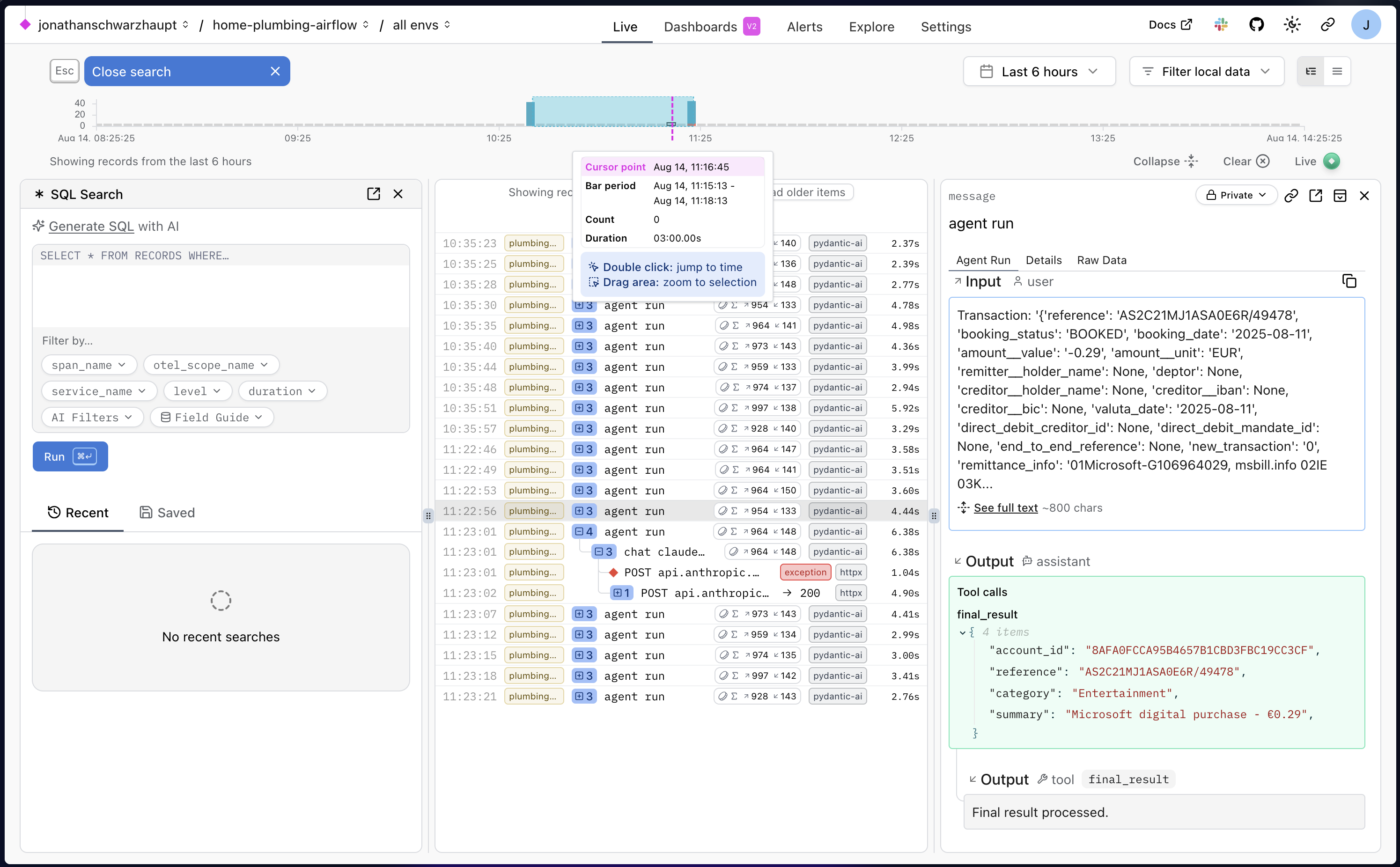 Pydantic Logfire UI